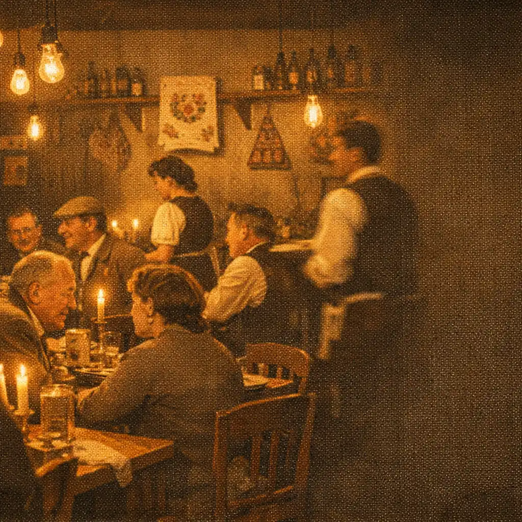 Vintage hangulatú éttermi jelenet vacsora közben